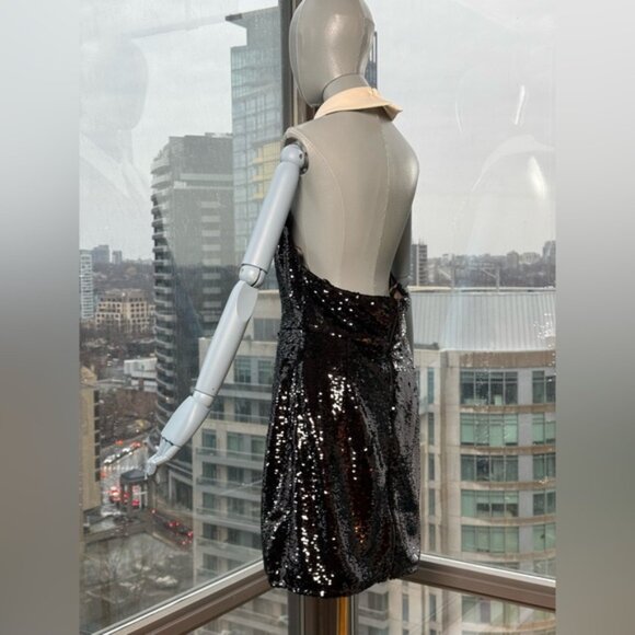 🆕 BRONX & BANCO 🧿 NWOT Wednesday Black Sequin Halterneck Mini Dress Sz L US 8 - Picture 9 of 15